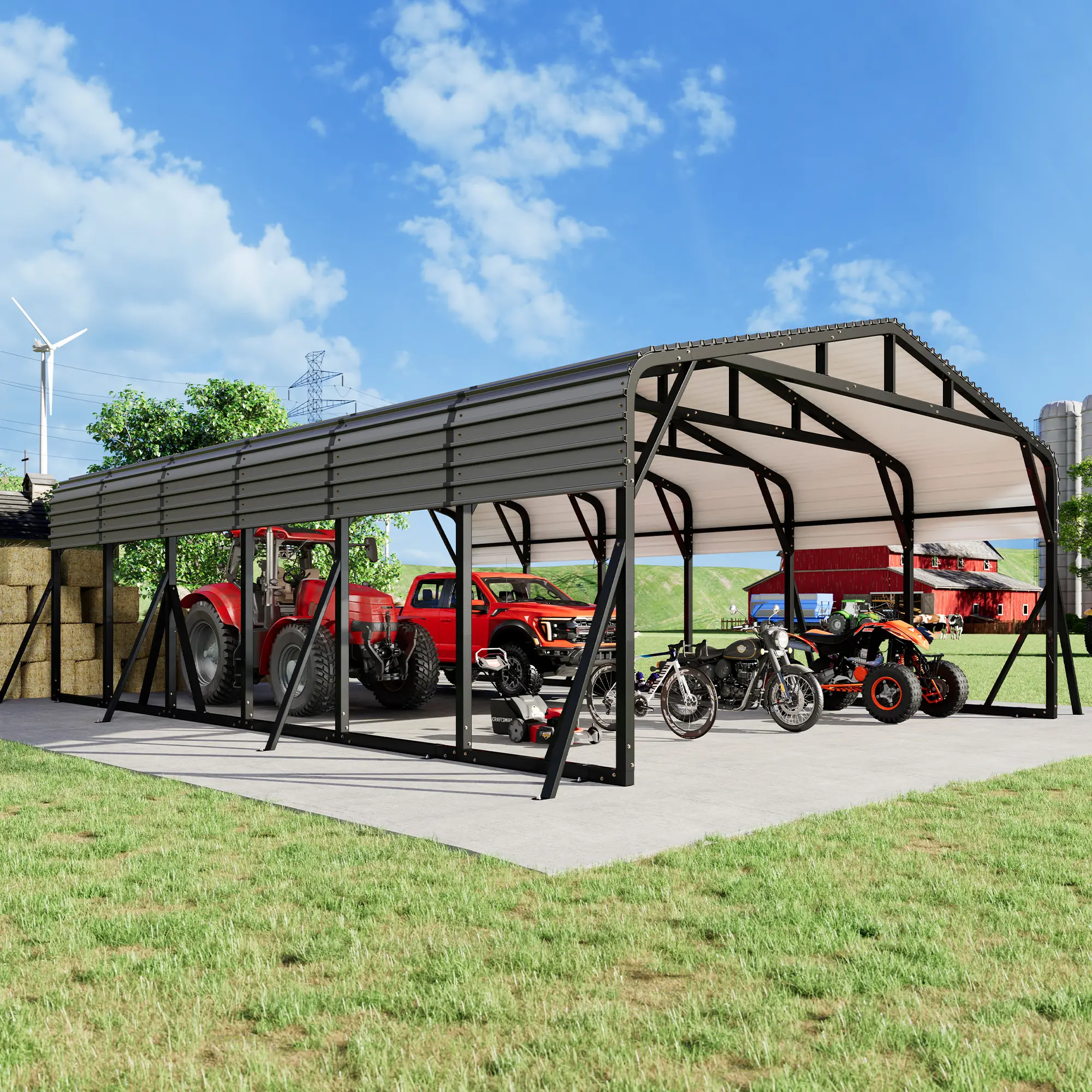 [SummerSale]Amerlife Heavy-Duty Galvanized Steel Carport (20x30 FT, 20x40 FT) - All-Weather Metal Car Shelter with Reinforced Frame, Enhanced Base, Ideal for Outdoor Parking, Garage | Memorial Day Gift, Sturdy, Outdoor Patio, Stable, Water Resistant, Asse