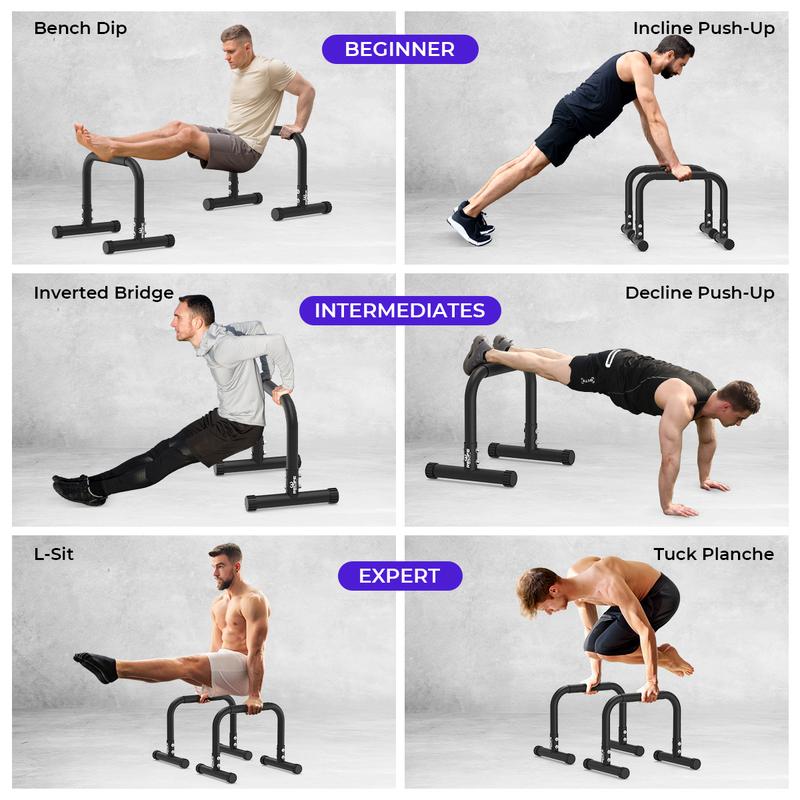 RELIFE REBUILD YOUR LIFE Push Up Bar & 14" High Parallettes Bars Dip Station with Foam Handles, No Wobbling Dip Bars for Handstand, L-Sit, Gymnastics