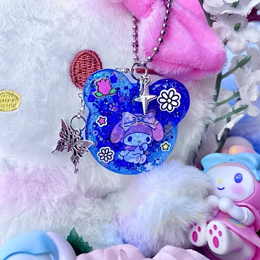 My Melody Sanrio Sparkle Resin Keychain with Star Chain and Butterfly Charm