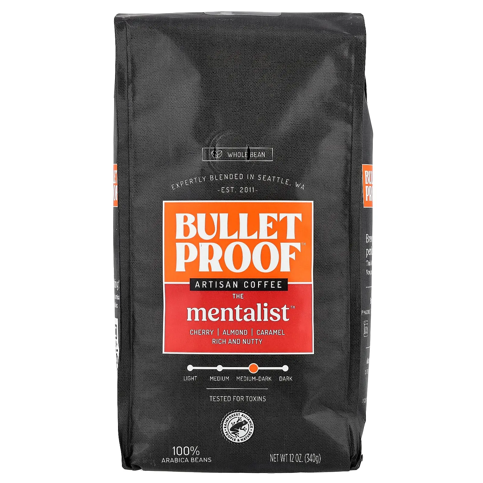 BulletProof Artisan Coffee, The Mentalist™, Whole Bean, Medium-Dark Roast, 12 oz (340 g)