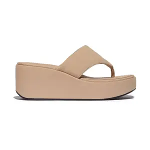 Women's Platform Wedge Toe-Post Sandals (Beige)
