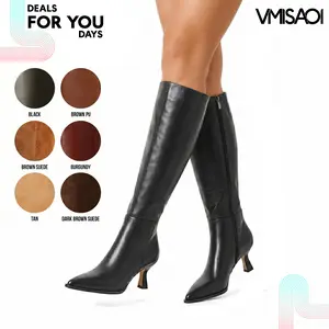 VIMISAOI Knee High Boots For Womens Pointed Toe Kitten Heel Side Zipper Casual Office Date Party Wedding Nightclub Comfortable Trendy Fashion Modern Boots Deals For You Days