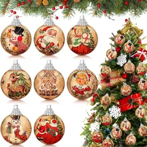 16 Piece Christmas Tree Ball Decorations Set, Vintage Colorful Home Decor Ornaments Santa Snowman Farmhouse Fireplace Holiday Party Gifts