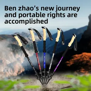 Aluminum alloy three-section retractable outdoor climbing stick outer lock straight handle climbing cane walking stick