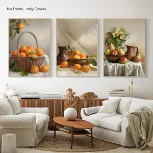 Fruit Pattern Unframed Painting, 3 Counts/set Canvas Wall Art, Wall Decor for Home Living Room Bedroom Dining Room, Ornaments