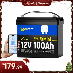 WattCycle 12V 100Ah LiFePO4 Lithium Battery with Bluetooth | BCI Group 24, 12V Mini Batterys 100A Smart BMS | Support Phone Bluetooth | 15000 deep Cycles | Marine Trolling Motor RV