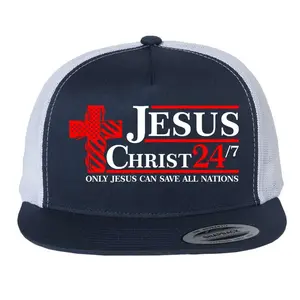Jesus Christ 2024 24/7 Only Jesus Can Save All Nations Christian Catholic Cross Flat Bill Trucker Hat