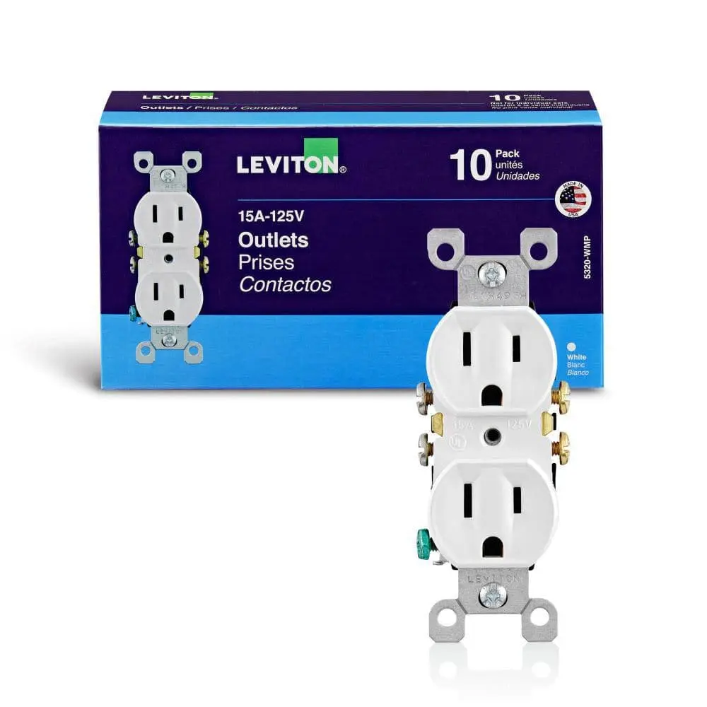 10-Pack White 15 A 125 V Duplex Electrical Outlet-Receptacle, Model 5320-WMP