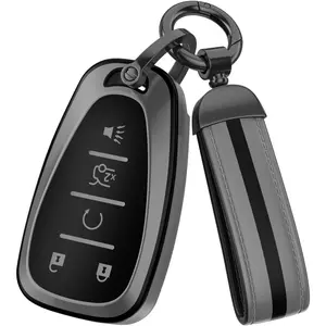 For Chevy Matte TPU Material Key Fob Cover Accessories, With a Cute Leather Keychain, For Equinox Malibu Camaro Cruze Blazer Traverse Trax And Other Models. (Matte Gray, 5-Buttons)