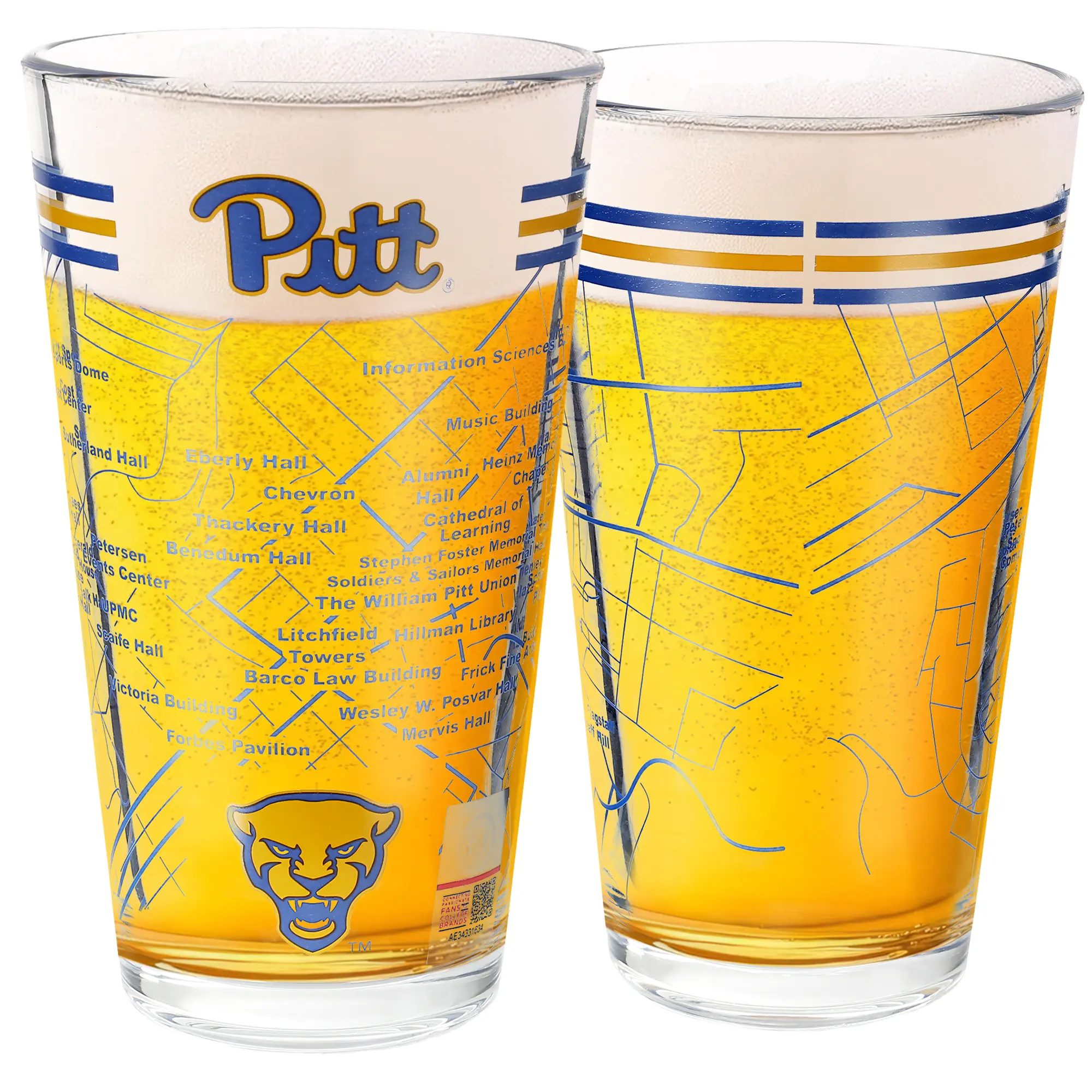 University of Pittsburgh Panthers College Pint Beer Glasses Set of 2 16 oz Full Color Logo Campus Map Drinkware Dishwasher Safe Greenline Goods Premium Quality