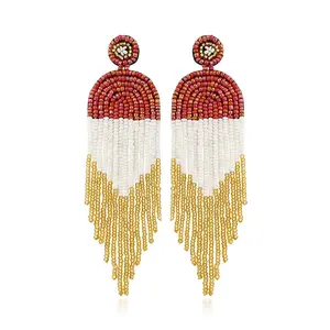 Kamaya Female Dangle Drop Earrings, Rice Seed Beads Design Costume Jewelry