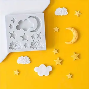 1pc, 3D Silicone Night Sky Chocolate Mold - Create Stunning Moon, Star, and Cloud Candy Decorations for DIY Cakes and Baked Goods - Perfect Kitchen Gadget for Home Bakers and Pastry Chefs Silicone Molds
