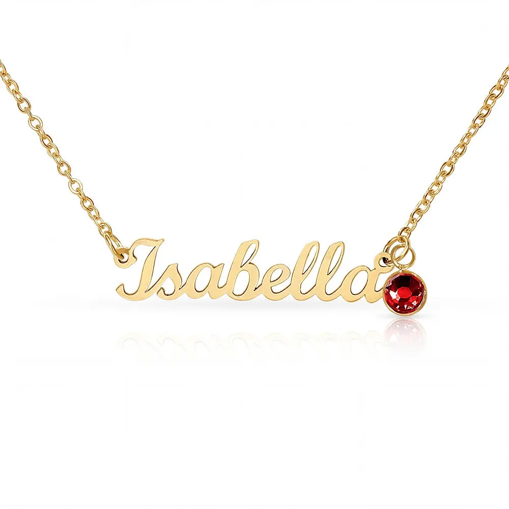 Personalized Name Necklace for Women - Cursive Script Pendant in Polished Stainless Steel with Custom Birthstone, Made in USA, Custom Name Necklaces, Birthstone Charm, Initial Necklaces, Stainless Steel Chain