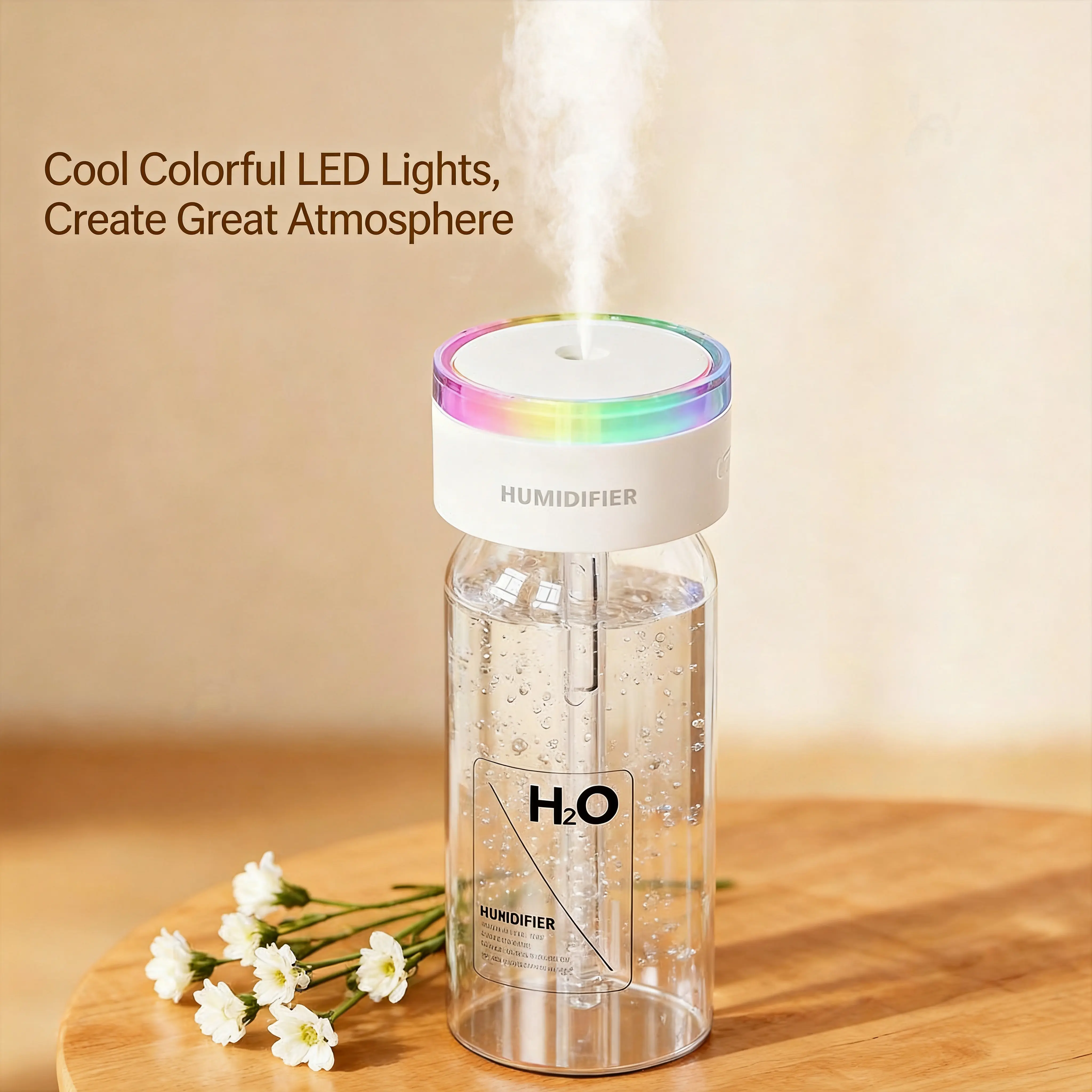 Portable Wireless Humidifier USB Rechargeable 2 Mist Modes Night Light Silent Desktop Car Humidifier