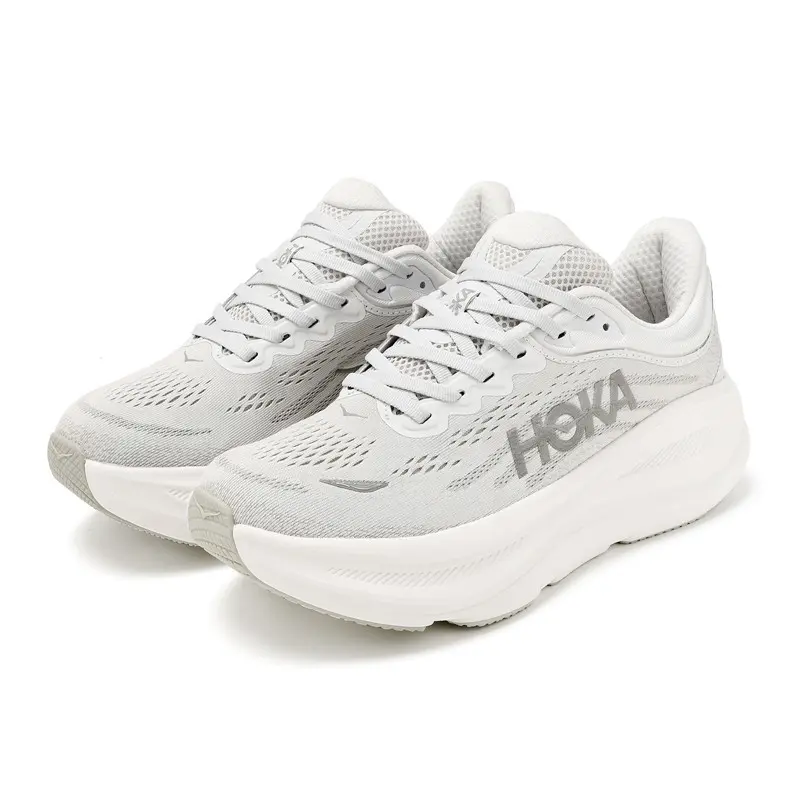 Light Gray White Knit Mesh Thick‑Sole Sneakers, Breathable Rebound Anti‑Slip Unisex Footwear for Long‑Distance Running & Daily Commuting