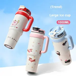 Giant Vacuum Cup for Girls 1000ML High-Value Large Capacity Ice-Cool Cup with Cute Pattern New Style Water Mug Portable Tumbler Drinkware