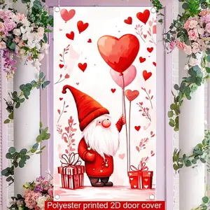 2D flat banner, 1pcValentine's Day Cartoon Gnome Decorations, Whimsical Red Heart Party Backdrop for Love Themed Celebrationgalentines party decor, valentine day decor, decorations for valentines day
