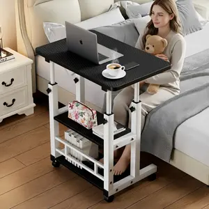 23.62" Mobile Bedside Desk, Height Adjustable Rolling Laptop Table with 2-Tier Storage Shelves for Bedroom & Home Office