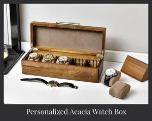 Custom Watch Box For Men, 5 Slot Natural Wood Jewelry & Small Accessories Organizer with Personalized Engraving, Birthday Gift For Boyfriend