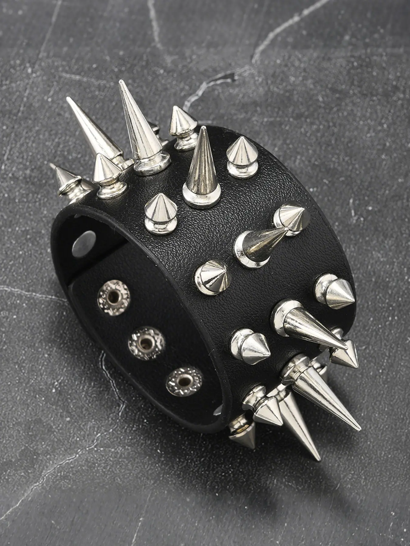 Extreme Spiked Leather Cuff Bracelet - Black with Mixed Silver Spikes | Edgy Gothic Punk Statement Jewelry | Bold Adjustable Streetwear Accessory for Men & Women, Punk Style Jewelry, Adjustable Cuffs