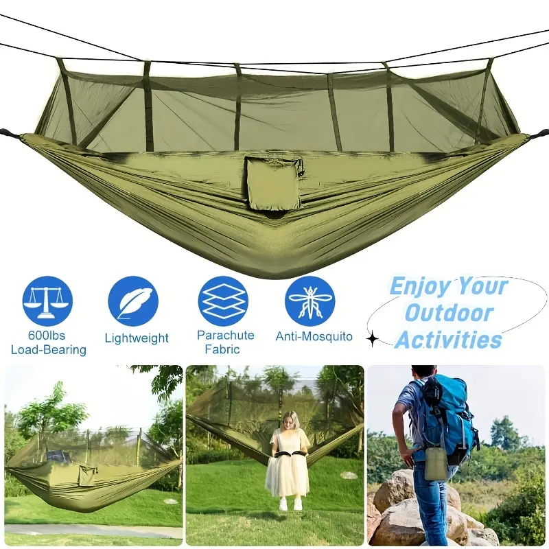 1pc Portable Double Camping Hammock Tent, Nylon, Hand Wash, with Mosquito Net, Suitable for Outdoor Backpacking, Backyard Hiking, Portable Travel Hammock, Portable Hammocks