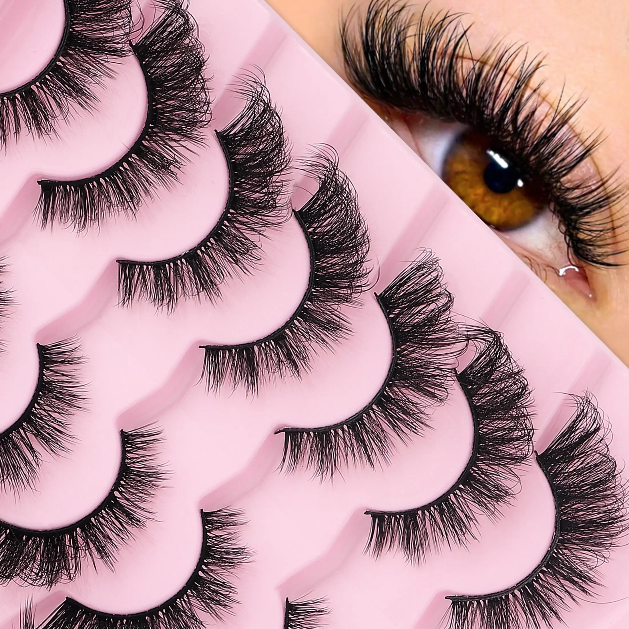 7 Pairs Russian Stripe Eyelashes, Cosmetic False Lashes, Fake Lashes, D Curl Imitation Mink Lashes for Natural Fullness, Looks Like Extension Eyelash Strips, Eyelash Extensions, Fluffy Eyelashes
