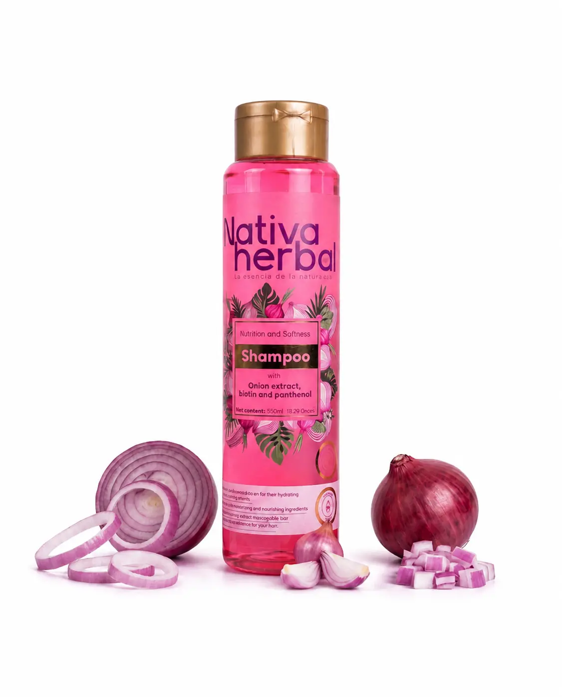 Nativa Herbal Onion, Biotin and Panthenol Shampoo 18.5fl oz /550ml for grothw hair