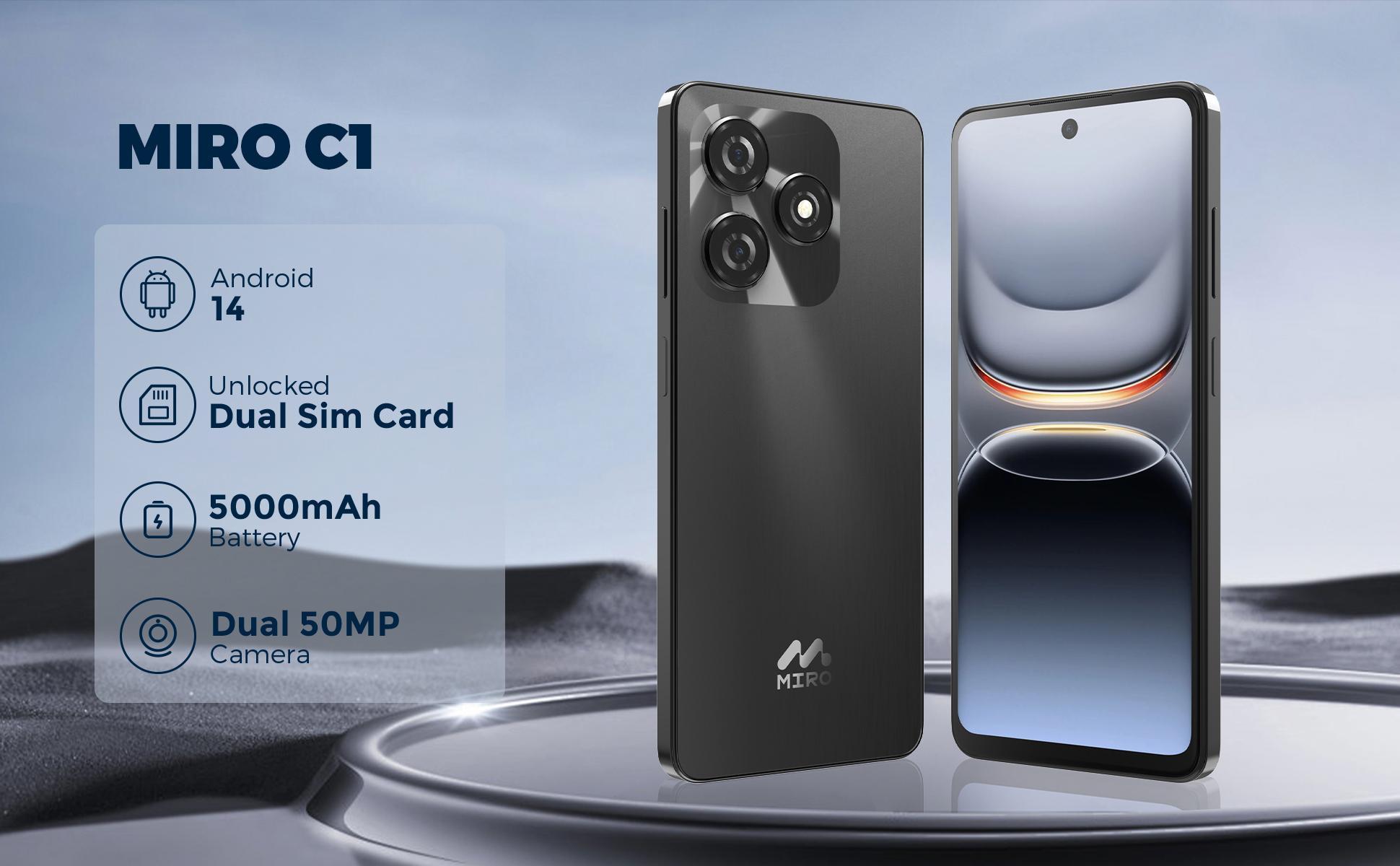 [Mother's Day] MIRO C1 Selfie & Stream Camera Phone – Dual 50MP Front & Back Cameras, 5000mAh Battery, 12GB RAM + 128GB Storage, Android 14, Unlocked Dual SIM – Perfect for Vlogging, Live Streaming, Travel, Social Media & Daily Use