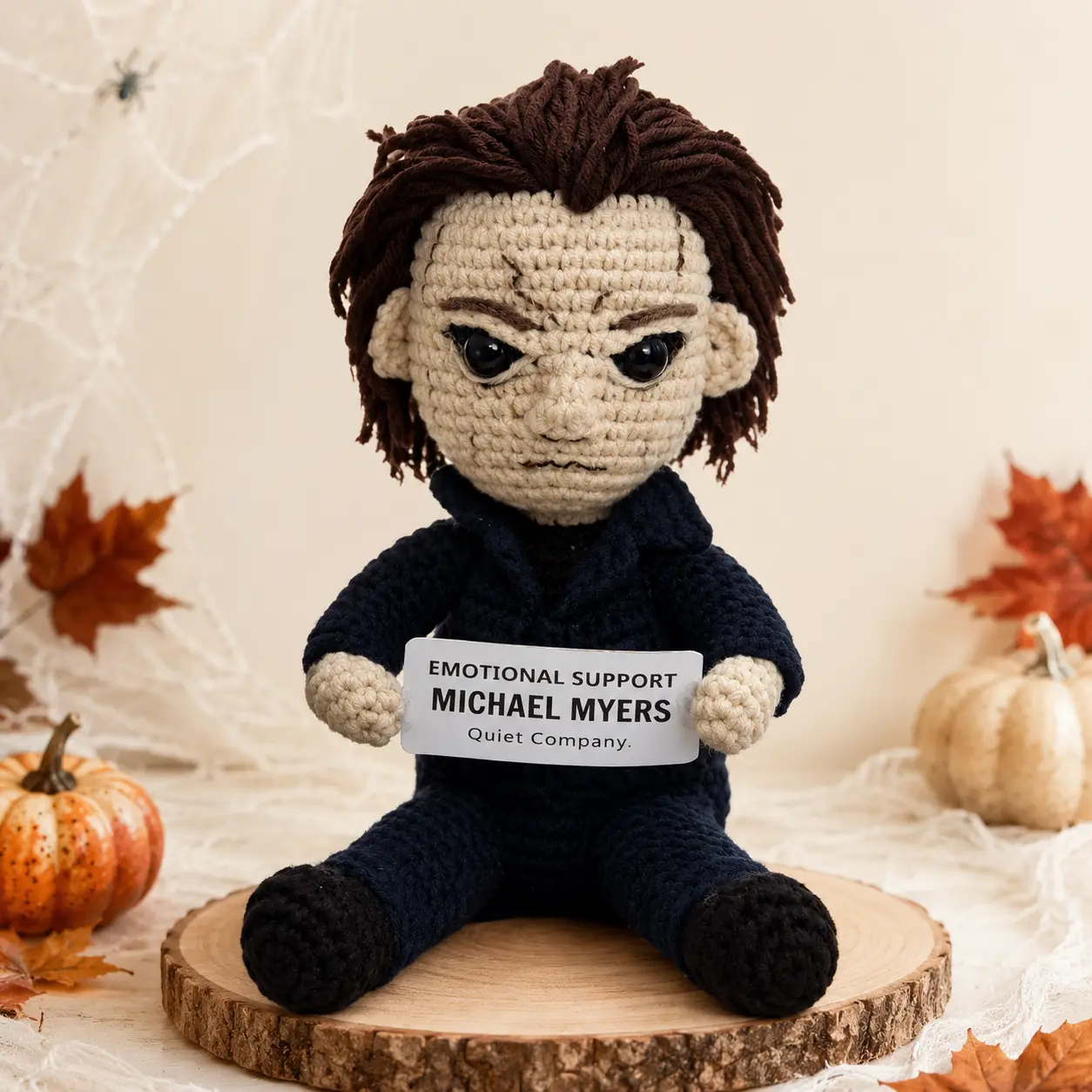 Emotional Support Horror Crochet Doll, Handmade Spooky Killer Plush, Halloween Desk Decor, Horror Lover Gift, Creepy Cute Collectible, Trending 2026–2027