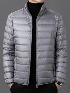 Men's casual and simple stand-up collar (rib pattern) outdoor jacket and coat, lightweight and warm coat, full zipper adjustable, slim fit, suitable for daily commuting, business and leisure occasions, light outdoor activities
