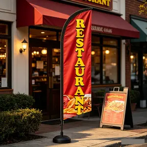 6.5 Ft Feather Flag for Restaurants, Waterproof Polyester, Wind-Resistant, Easy Installation, Ideal for Promotions and Events