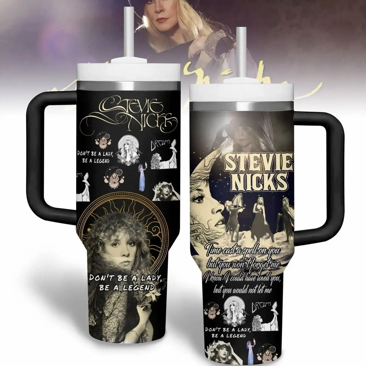 Stevie Nicks Music Cup Tumbler 20-40oz Stainless Steel, Double Wall Insulated, With Handle & Straw, Eco-Friendly, Insulated Tumblers Travel Coffee Mug, Birthday Christmas Gifts For Women & Men, Gift For Dad, Gift Mom