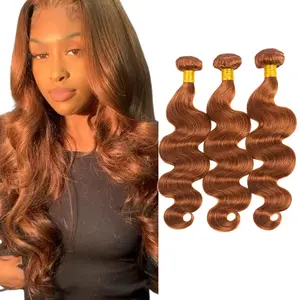 #30 Bundles Human Hair Light Brown Body Wave 100% Remy Human Hair 15A Grade Wavy Cuticle Aligned Quick Weave Soft Double Weft Extension Auburn Brown