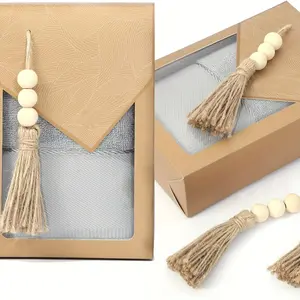 6pcs/12pcs/20pcs Linen Rope Tassels with 3 Wood Beads, Natural Linen Tassels for Christmas Tree, DIY Crafts, Wedding Decorations, Ornaments