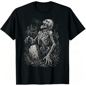 Men'S Zombie Skeleton Undead Horror Graphic T-Shirt - Soft Gothic Heavy Metal Inspired Tee with Graveyard Art, Short Sleeve Crew Neck Casual Shirt for Halloween, Themed Events & Casual Attire