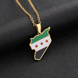 Syrian map and flag pendant necklace Creative map necklace Unisex Couple jewelry Vintage jewelry gift