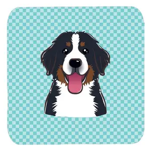 Carolines Treasures  3.5 x 3.5 In. Checkerboard Blue Bernese Mountain Dog Foam Coasters- Set Of 4
