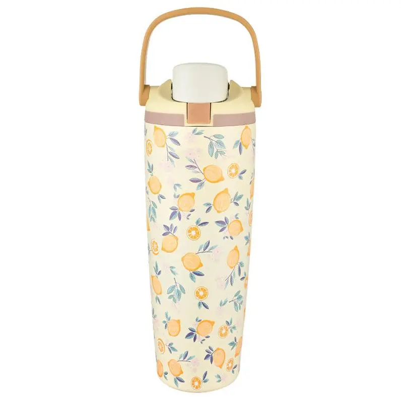 Owala 30oz FreeSip Sway Tumbler, Lemon Printed with Travel Grip, Vacuum Insulated Kitchen Drinkware Water Bottle, Home Decor Gift