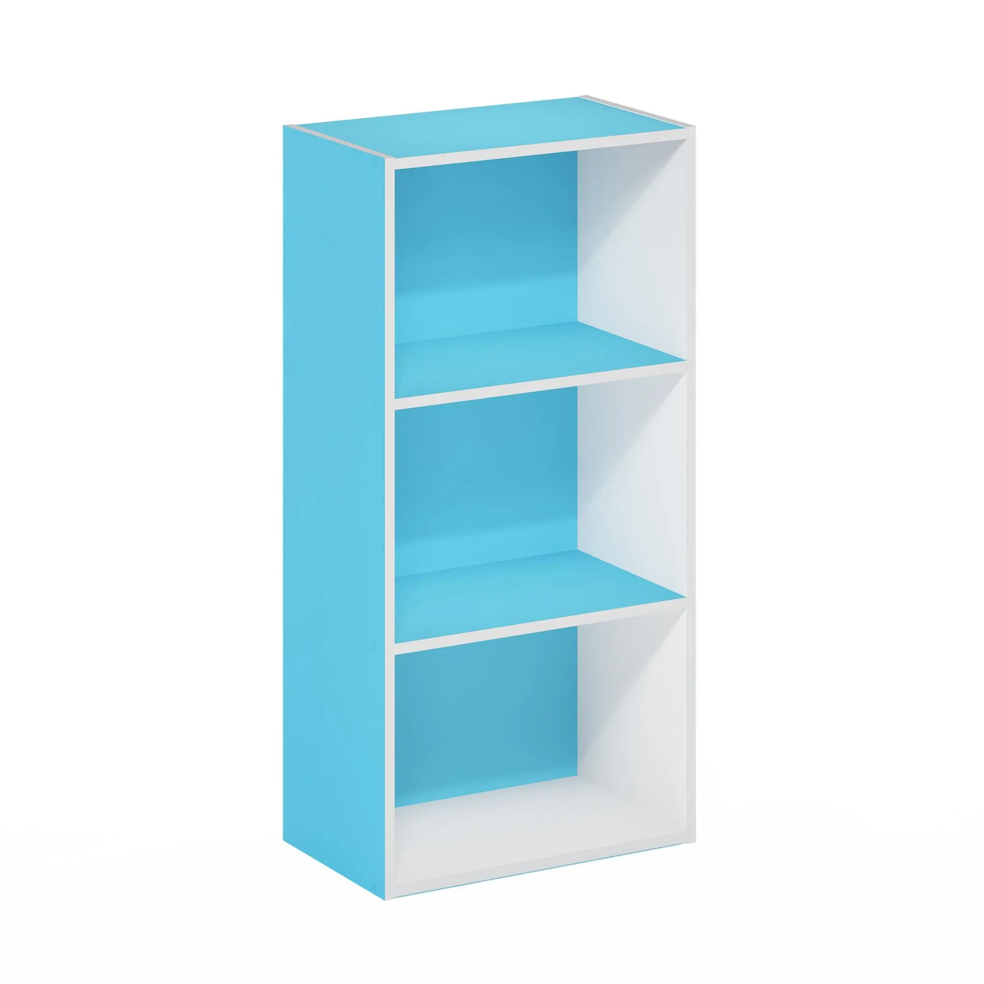 LUDER Sturdy 3-Tier Open Shelf Bookshelf - Composite Wood Contemporary Storage Rack Living Room Furniture, Single Unit, Space-Saving, Flat Base, Assembly Required, DIY Setup, 9.3x16x31.4in, Light Blue/White, Book Organization, Clean-Lined Design