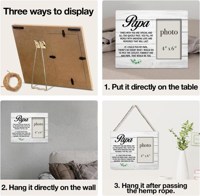 Papa Gift Picture Frame, Gifts for Grandpa Grandad Grandfather, Rustic Papa Wood Picture Frame 8 x 10 Inches, Wall Mount and Tabletop - 4 x 6 Inch Photo