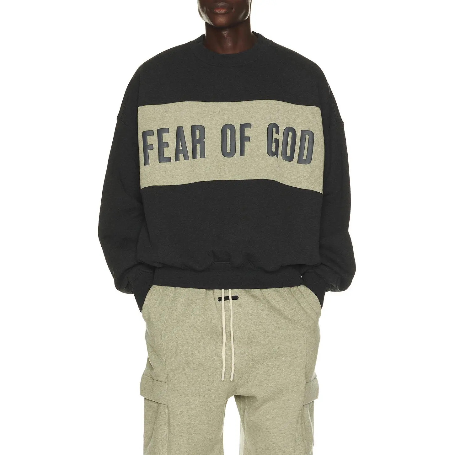 Fear of God ESSENTIALS Cropped Relaxed Panelled Sweatshirt in Iron Grey Heather & Seal Heather