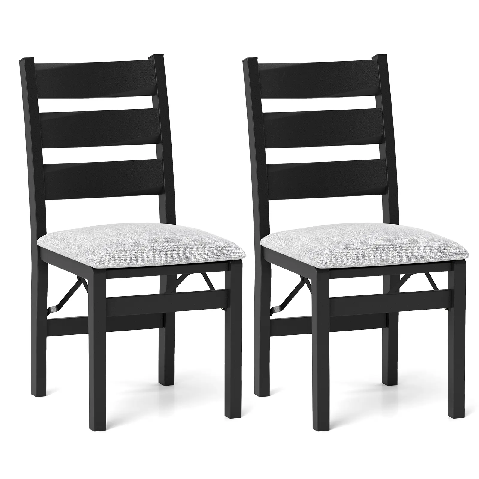 COSTWAY - Modern Upholstered Folding Chairs Set of 2 with Comfy Backrest-Black