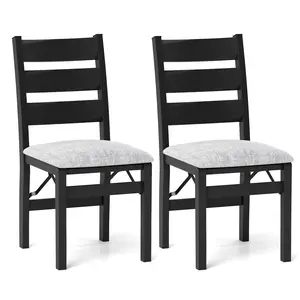 COSTWAY - Modern Upholstered Folding Chairs Set of 2 with Comfy Backrest-Black
