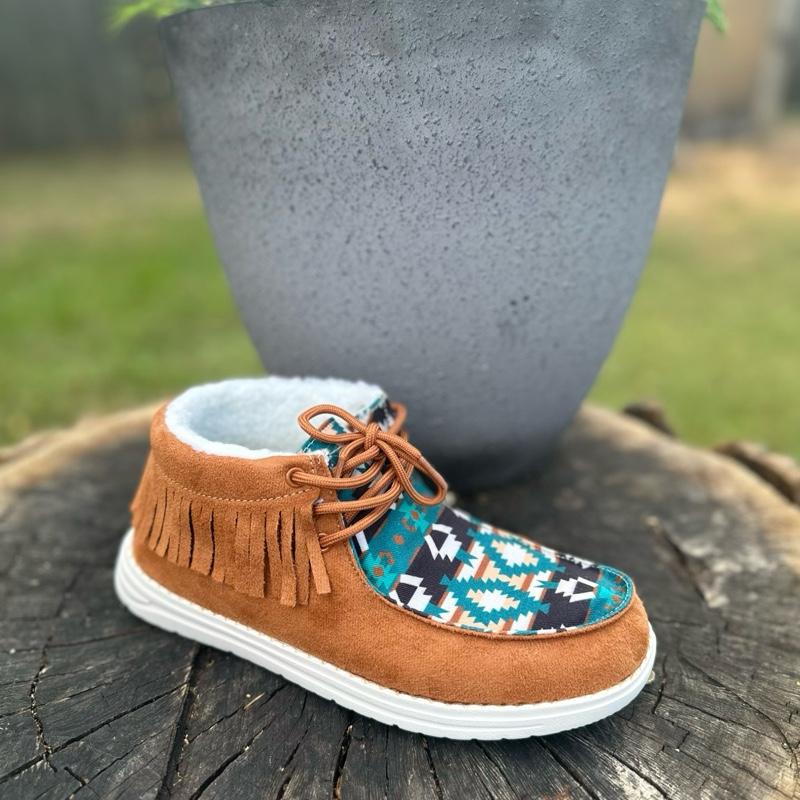 Western Mesquite Moccasins - Aztec Print Comfortable Lining Casual Shoes for Women Sizes 7-12