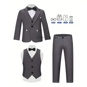 Boys' Suit Formal Outfit with Vest and Bow Tie, Perfect for Weddings, Birthdays, and Special Occasions - Includes Blazer, Pants, and Bow Tie, White Shirt Not Included, Wedding Attire for Boys, Event Attire, Classic Style, Nonstretch Fabric