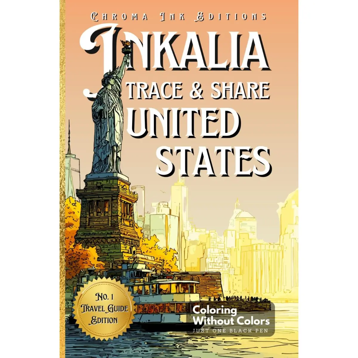 Inkalia Tracing: Trace & Share United States: A Creative Travel Guidebook to Connect, Relax & Share with Just One Black Pen – Simply Follow the White Lines