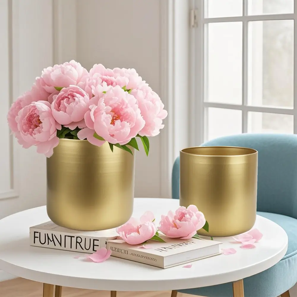2pcs Bohemia Style Reusable Golden Metal Plant Pot Vases - Multi-Size Home Decoration, Dining Table Centerpiece, Outdoor Indoor Living Room Balcony Floor Display, Wedding Decorative Gifts, Modern Storage Organizer, Outdoors