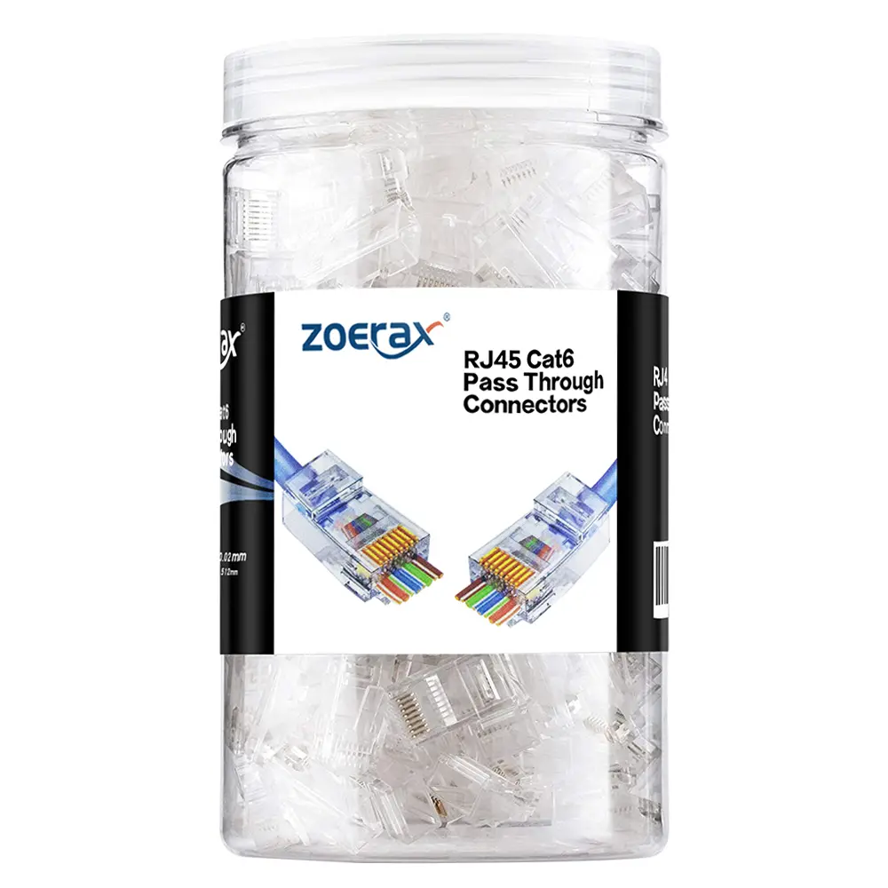Zoerax 200-Pack RJ45 Cat6 Pass Through Connector RJ45 Modular Plugs for Solid or Stranded UTP Cable