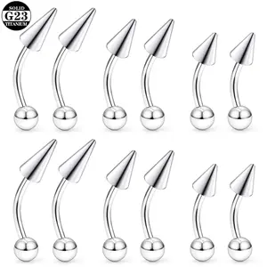 G23 Titanium Curved Barbell with Spike Cone & Ball Ends, Internally Threaded Eyebrow Ring, 16G Hypoallergenic Piercing Jewelry for Eyebrow, Tragus, Cartilage, Lip