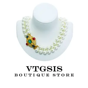 wisted Pearl Strands / Gold Accent  Multi-Gem Cluster (Emerald/Ruby/Sapphire) & Crystal Accents! Seamless Vintage-to-Modern   Unlock Your Red Carpet Grace!